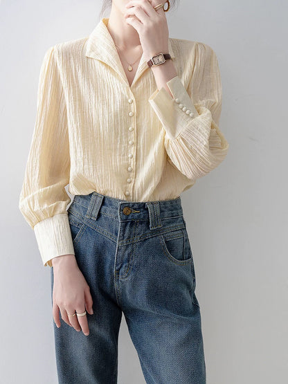 Spring women's 2024 new beige suit collar shirts this year's popular hot-selling shirts early spring new tops