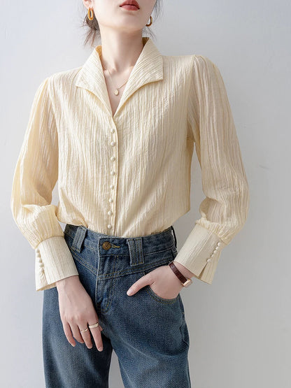 Spring women's 2024 new beige suit collar shirts this year's popular hot-selling shirts early spring new tops
