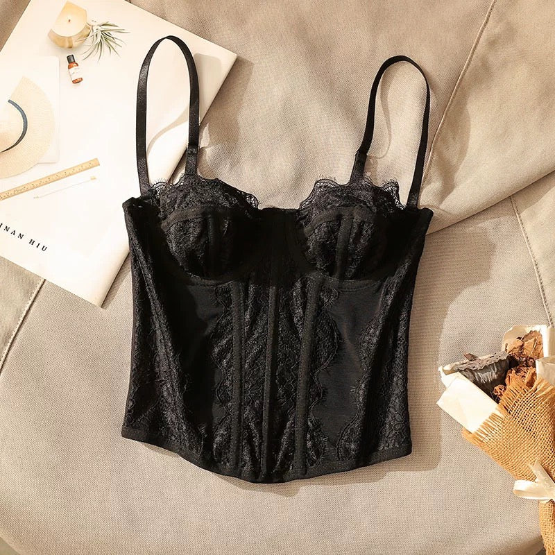 Beautiful lace fishbone waist camisole for women in summer, sexy bra design, bottoming sleeveless top