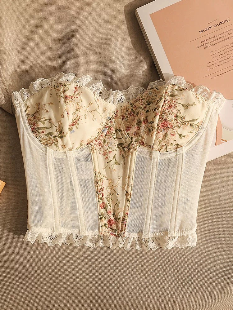 French embroidered fishbone camisole for women with hollowed-out back bra, slimming bottom sleeveless top