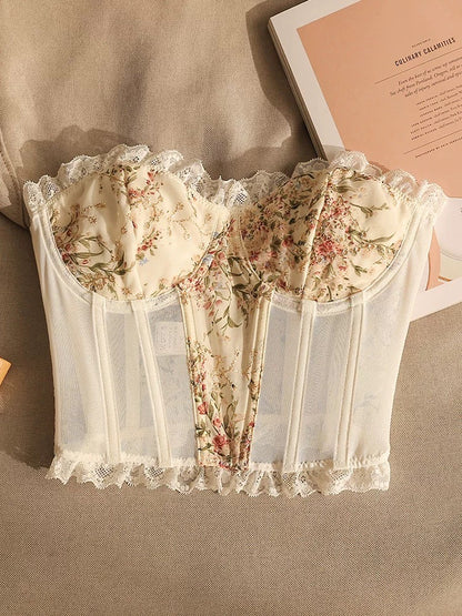 French embroidered fishbone camisole for women with hollowed-out back bra, slimming bottom sleeveless top