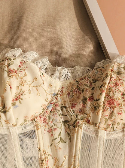 French embroidered fishbone camisole for women with hollowed-out back bra, slimming bottom sleeveless top