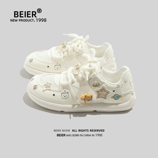 BEIER niche soft bottom shoes 2025 new summer breathable mesh casual sports white shoes lightweight women's shoes