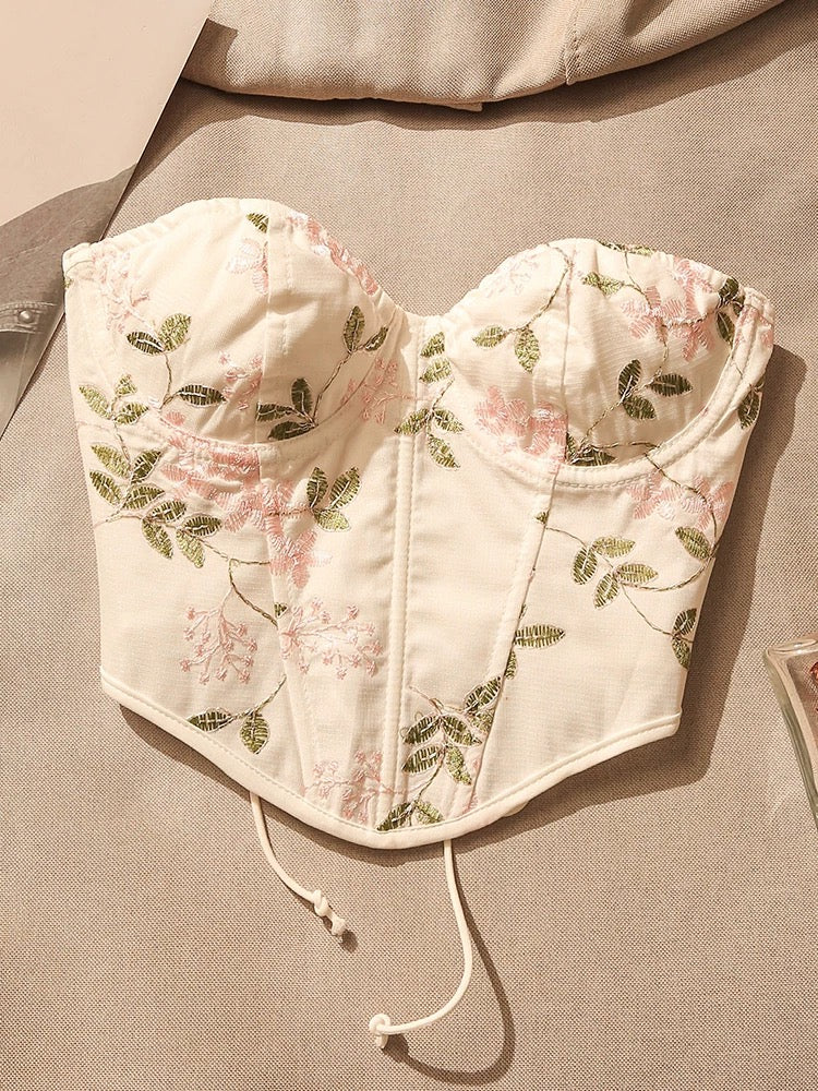 Hot girl embroidered fishbone waist camisole for women summer inner wear slim fit beautiful back bottom tube top outer wear