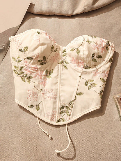 Hot girl embroidered fishbone waist camisole for women summer inner wear slim fit beautiful back bottom tube top outer wear