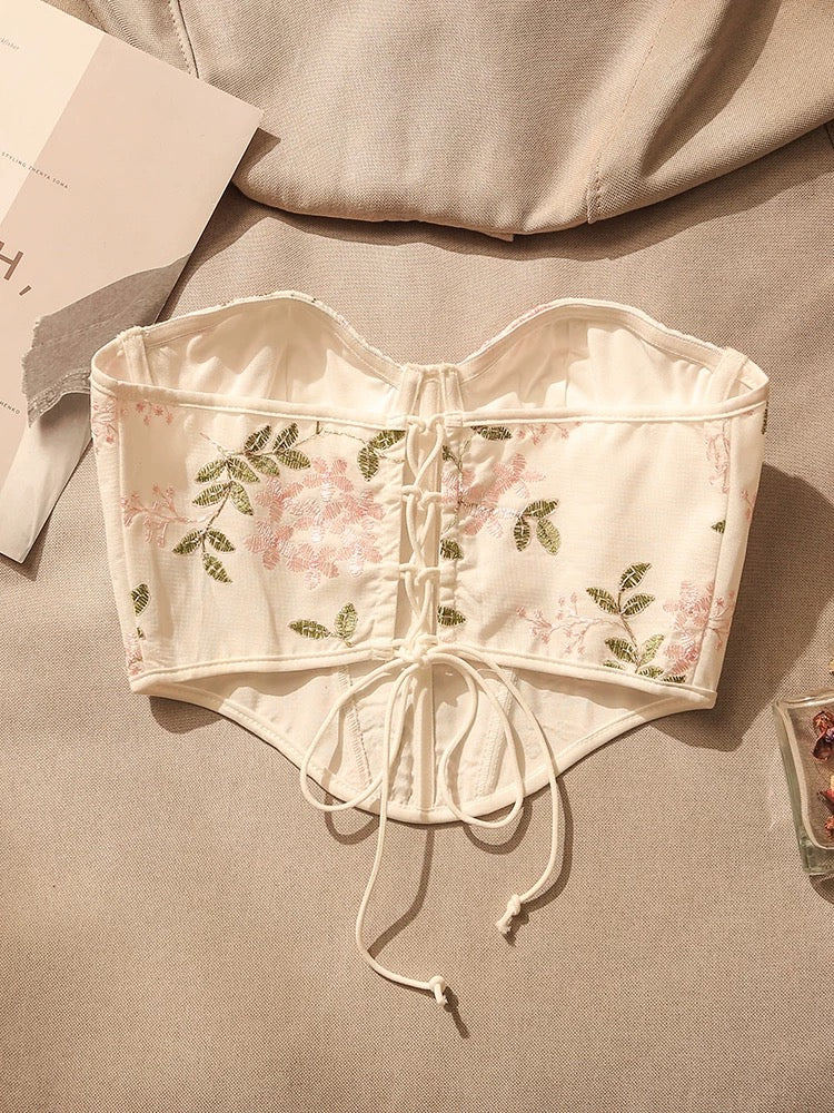 Hot girl embroidered fishbone waist camisole for women summer inner wear slim fit beautiful back bottom tube top outer wear