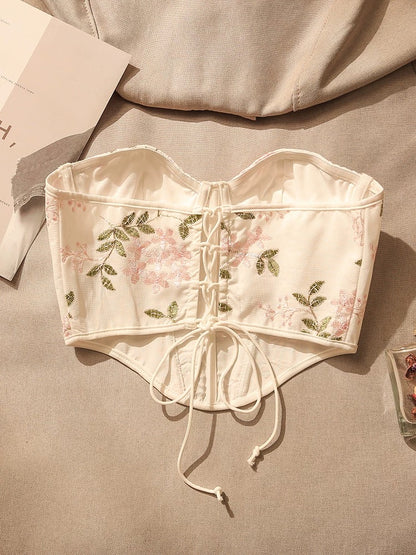 Hot girl embroidered fishbone waist camisole for women summer inner wear slim fit beautiful back bottom tube top outer wear