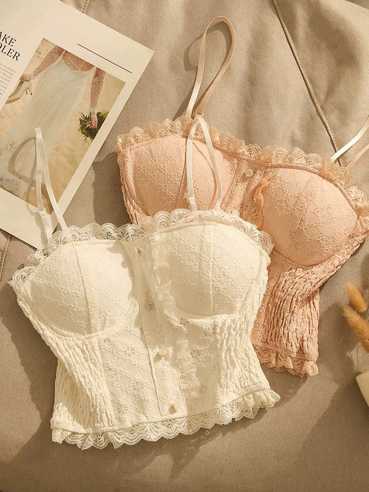 Lace camisole for women, sexy back, slim fit, padded design, tube top