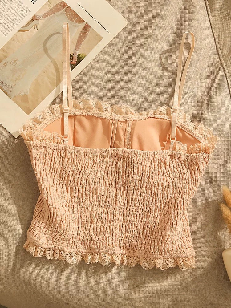 Lace camisole for women, sexy back, slim fit, padded design, tube top