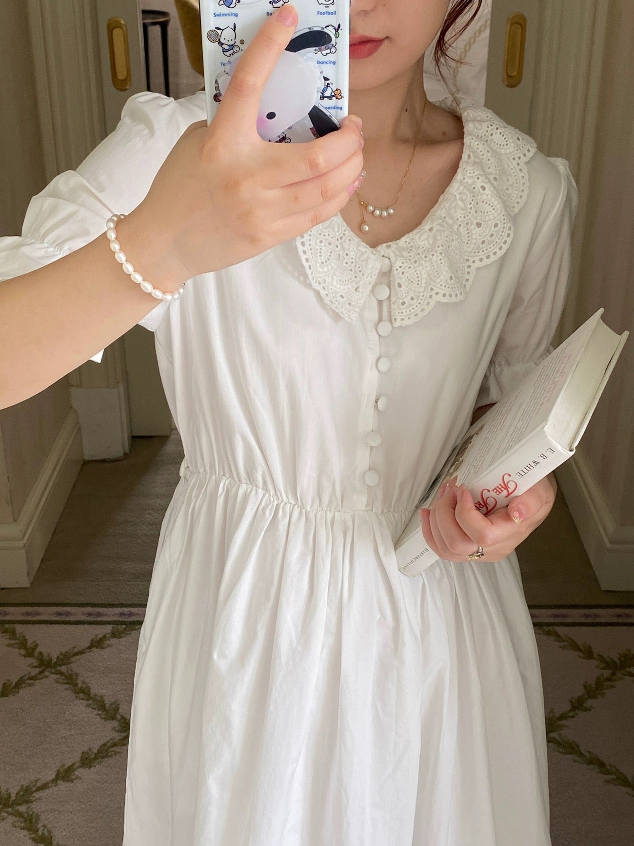 ReallyWhy French girly v-neck cotton lace long dress with high waist and three-color dress with sweet holiday style