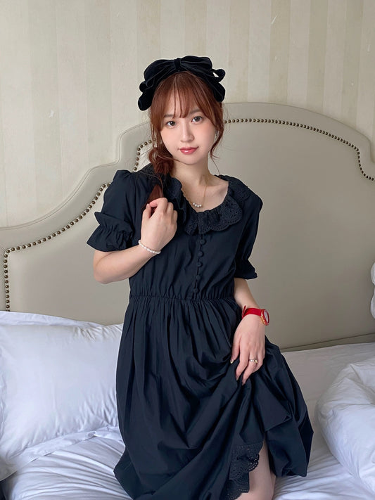 ReallyWhy French girly v-neck cotton lace long dress with high waist and three-color dress with sweet holiday style