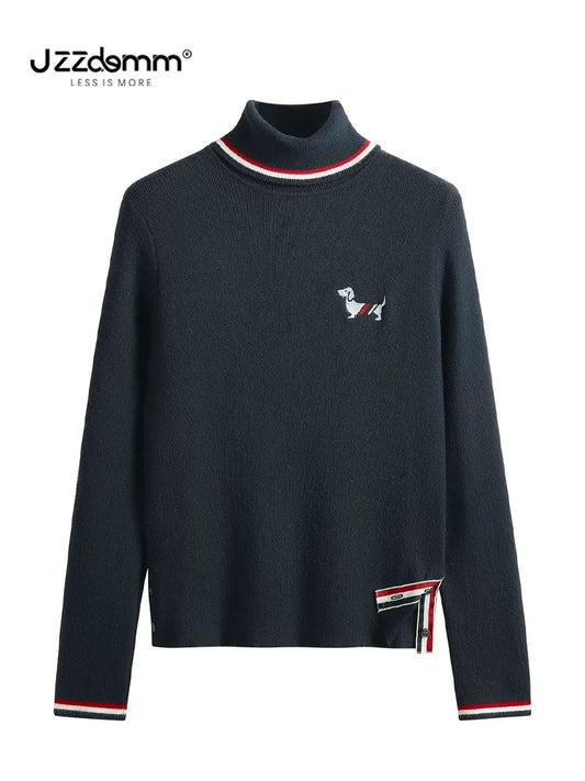 Jiuzhou Eslite/JZZDEMM puppy embroidery Korean style high-end fashion high-neck knitted pullover bottoming shirt top