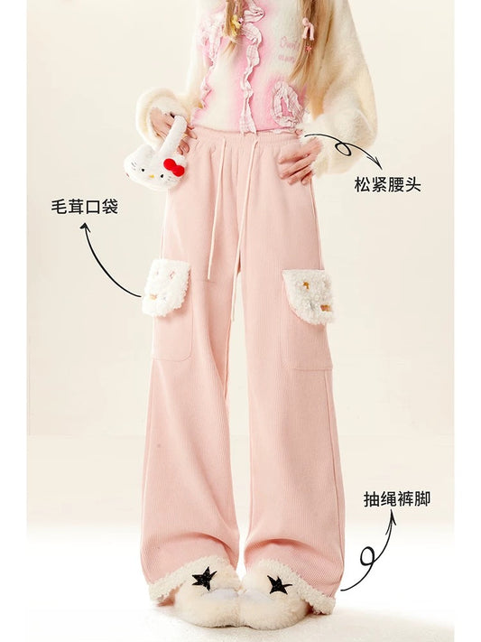 Natural design corduroy wide-leg casual pants for women 2024 new autumn and winter loose lazy style wide-leg pants