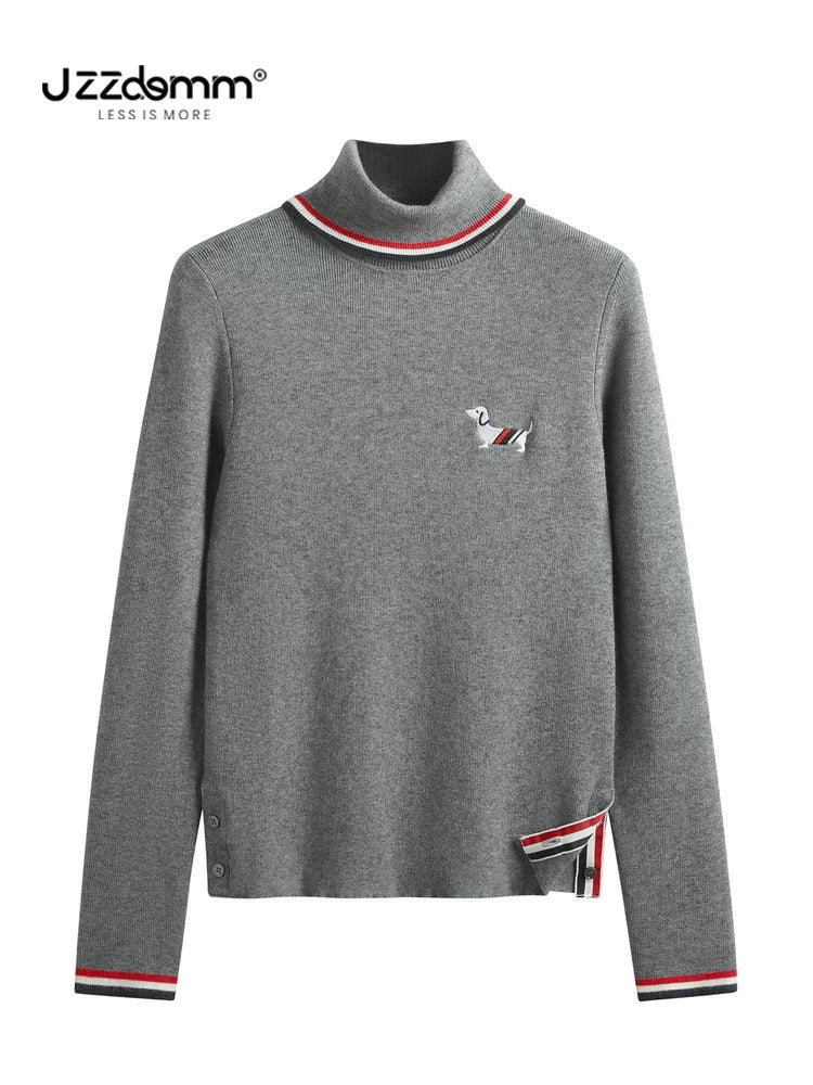 Jiuzhou Eslite/JZZDEMM puppy embroidery Korean style high-end fashion high-neck knitted pullover bottoming shirt top