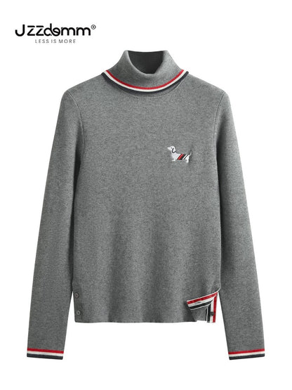 Jiuzhou Eslite/JZZDEMM puppy embroidery Korean style high-end fashion high-neck knitted pullover bottoming shirt top