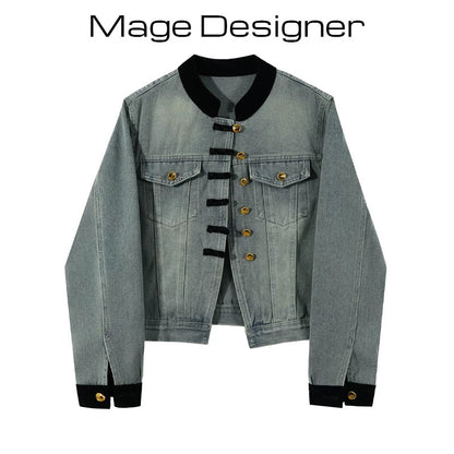 New Chinese style light national style small size buttoned tops women's early spring 2024 new high-end denim short jacket
