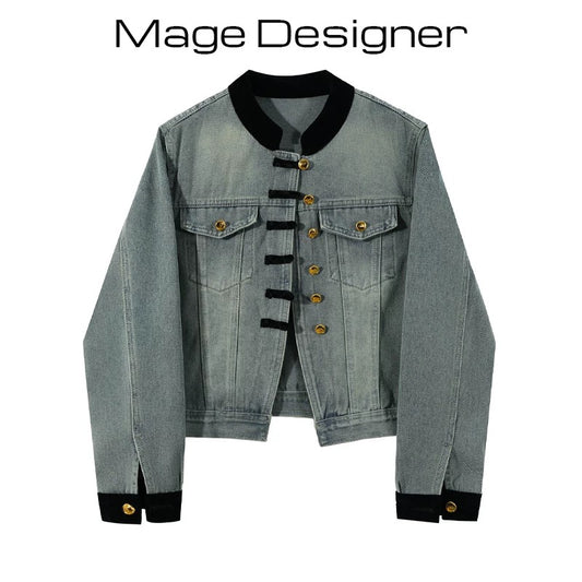 New Chinese style light national style small size buttoned tops women's early spring 2024 new high-end denim short jacket