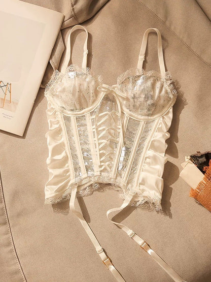 Pure sexy lace cross strap camisole for women with hollow waist and slim design bottoming top