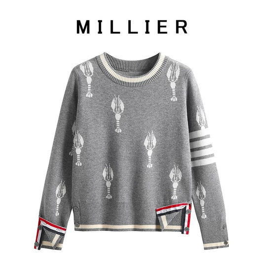 TB pullover round neck knitted sweater women's autumn and winter new Korean style crayfish jacquard warm long-sleeved long bottoming top