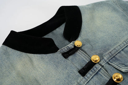New Chinese style light national style small size buttoned tops women's early spring 2024 new high-end denim short jacket