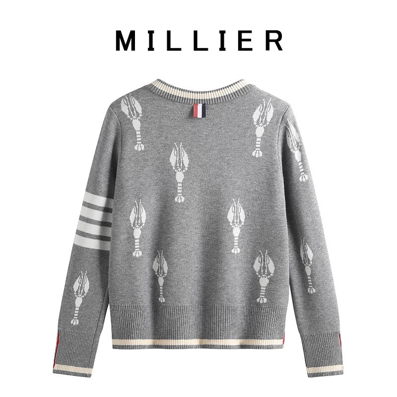 TB pullover round neck knitted sweater women's autumn and winter new Korean style crayfish jacquard warm long-sleeved long bottoming top