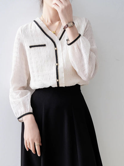 Spring women's shirts 2024 new apricot V-neck shirt early spring European design small shirt French top