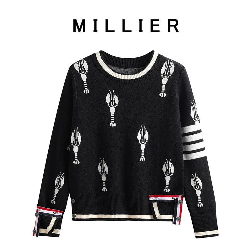TB pullover round neck knitted sweater women's autumn and winter new Korean style crayfish jacquard warm long-sleeved long bottoming top