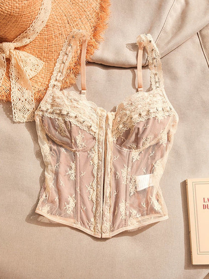 Pure desire lace fishbone bra camisole vest for women sexy waist slimming design bottom sleeveless top