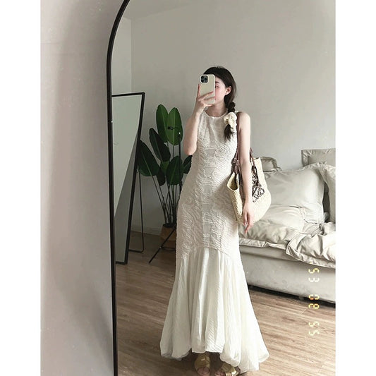 2023 New French Sleeveless Drape Dress for Women High-end Temperament Showing Figure and Exquisite Skirt for Women Summer