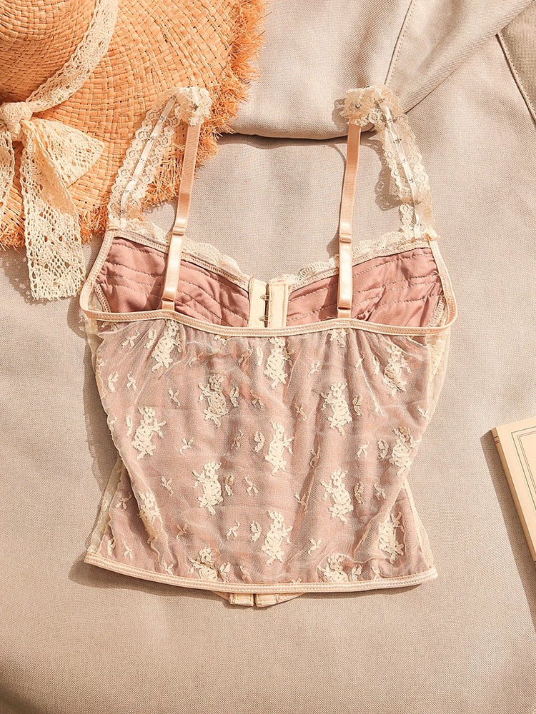 Pure desire lace fishbone bra camisole vest for women sexy waist slimming design bottom sleeveless top