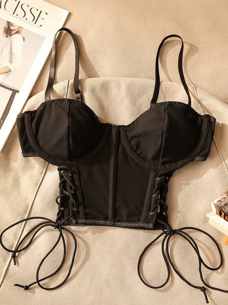Hot girl sexy cross fishbone hollow waist suspender top female inner wear wrapped chest small vest short style belly exposed outer wear
