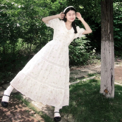 French doll collar floral dress for women 2023 new style exquisite high-end temperament first love skirt for women summer