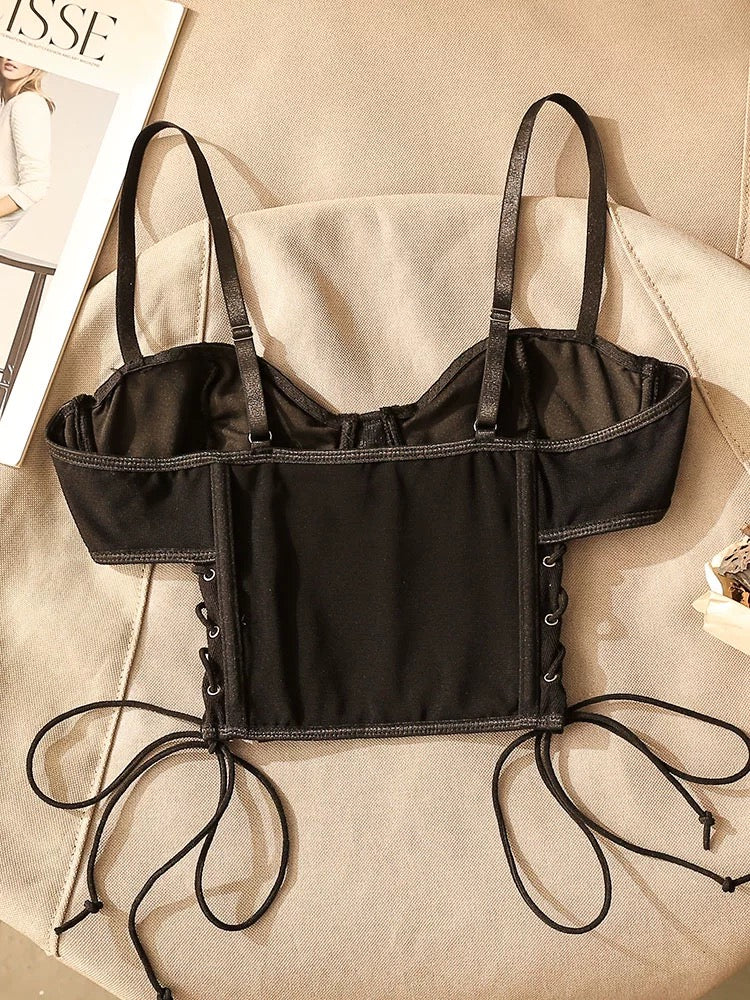 Hot girl sexy cross fishbone hollow waist suspender top female inner wear wrapped chest small vest short style belly exposed outer wear