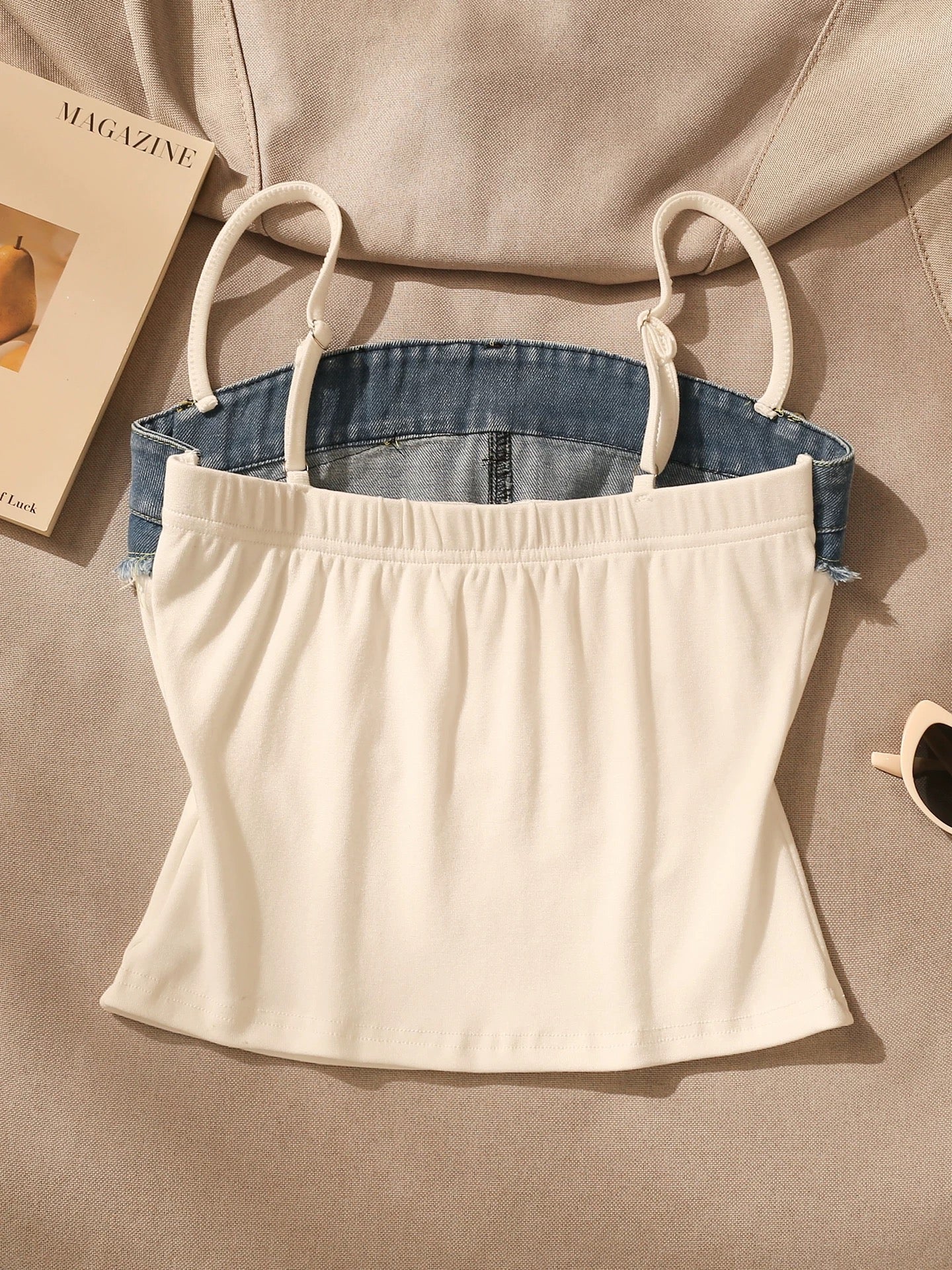 American style hot girl letter denim splicing camisole vest for women summer wear slim fit chic design tube top