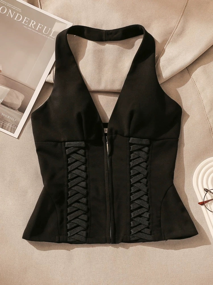 Sexy hot girl halter neck camisole for women in summer wear V-neck beautiful back slimming off-shoulder design sleeveless top