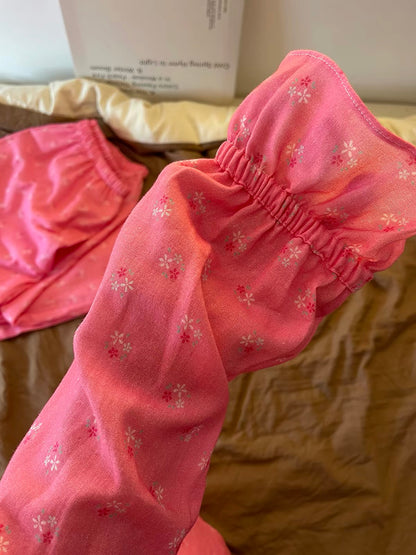 Sin Glee Women's Sweet Pink Floral Peter Pan Collar Pajama Set – Long-Sleeved Loungewear Suitable for Spring/Autumn and Casual Wear