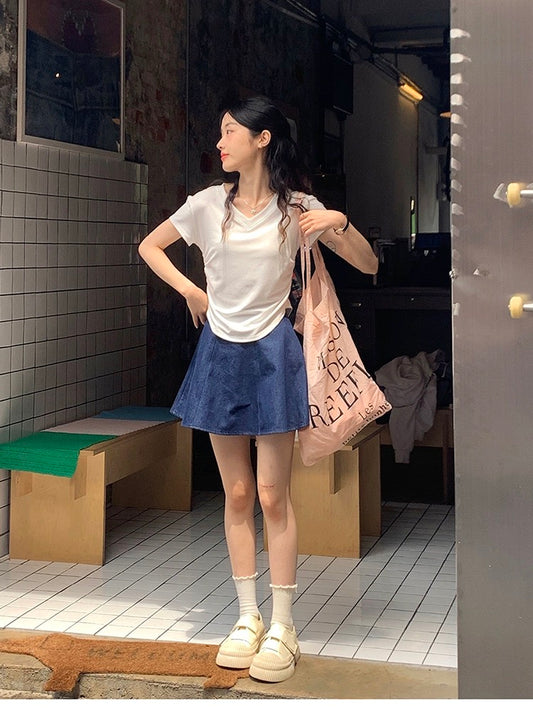 Lu Xiao Tuantuan high waist A-line denim skirt for women 2024 spring new Korean loose slimming short skirt