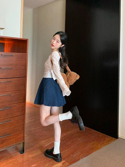 Lu Xiao Tuantuan high waist A-line denim skirt for women 2024 spring new Korean loose slimming short skirt