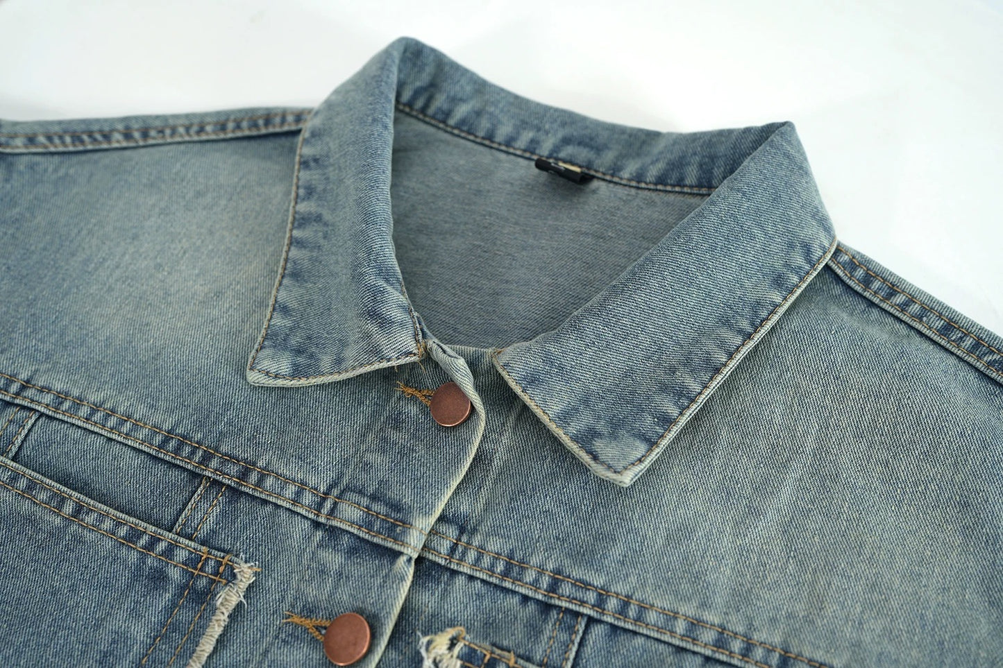 Retro fur edge pocket denim jacket for women spring and autumn all-match loose casual bf style short jacket for petite