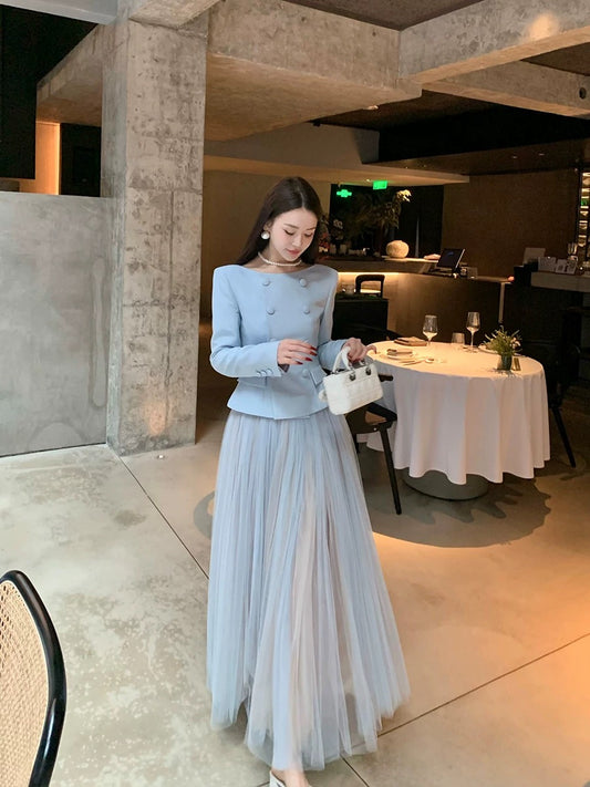Feng Xinying's fashionable Scarlett 2025 super hot spring suit, spring wear top, jacket, women's gauze skirt