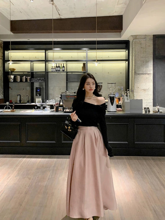 Feng Xinying Spring Women's 2025 New Fashion Suit Sweater Women's Top + Versatile A-Line Skirt