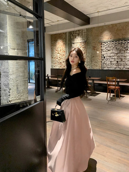 Feng Xinying Spring Women's 2025 New Fashion Suit Sweater Women's Top + Versatile A-Line Skirt