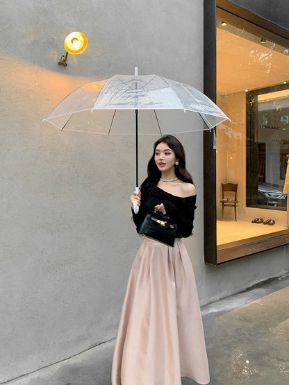 Feng Xinying Spring Women's 2025 New Fashion Suit Sweater Women's Top + Versatile A-Line Skirt