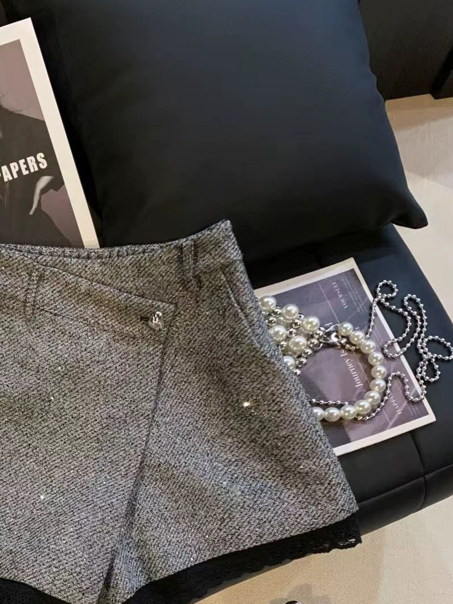 ZHOUYI/Monday: Women's high-waisted shorts with designer lace trim, new autumn style, grey casual and versatile pants.