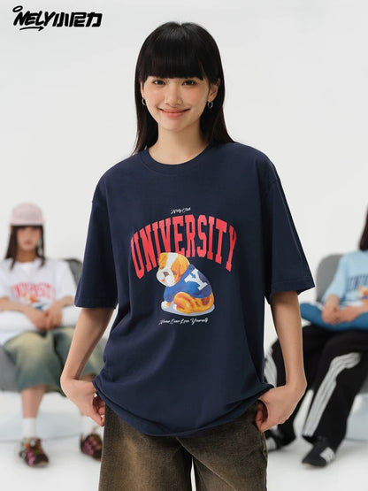 NELY Little Nelly Cotton Cute Puppy Print Short Sleeve Men's and Women's Summer Couple Half Sleeve T-shirt Trendy Top