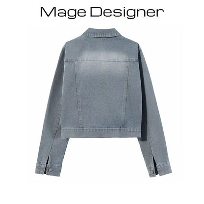 Light blue denim short jacket Korean style loose washed denim women's spring and autumn petite retro fashion temperament top
