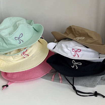lovely breathable fisherman hat student mesh cute girl hiking hat bow candy color thin quick-drying hat
