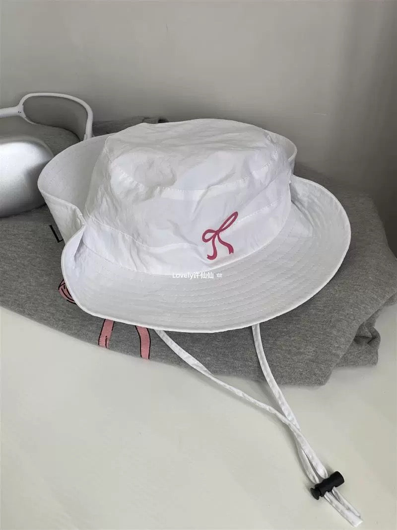 lovely breathable fisherman hat student mesh cute girl hiking hat bow candy color thin quick-drying hat