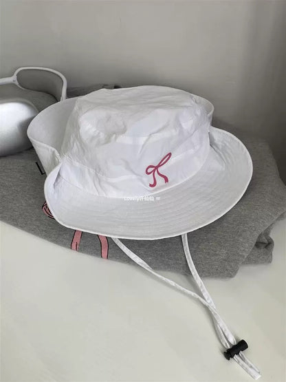 lovely breathable fisherman hat student mesh cute girl hiking hat bow candy color thin quick-drying hat
