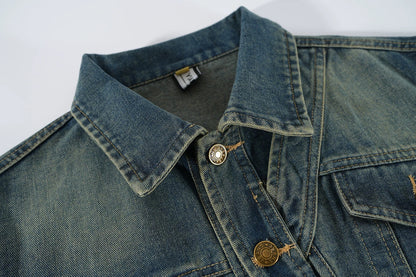 Denim short jacket for women 2023 spring and autumn new irregular design Hong Kong style retro short age-reducing jacket top